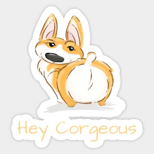 Hey Corgeous Cute Corgi Illustration Sticker